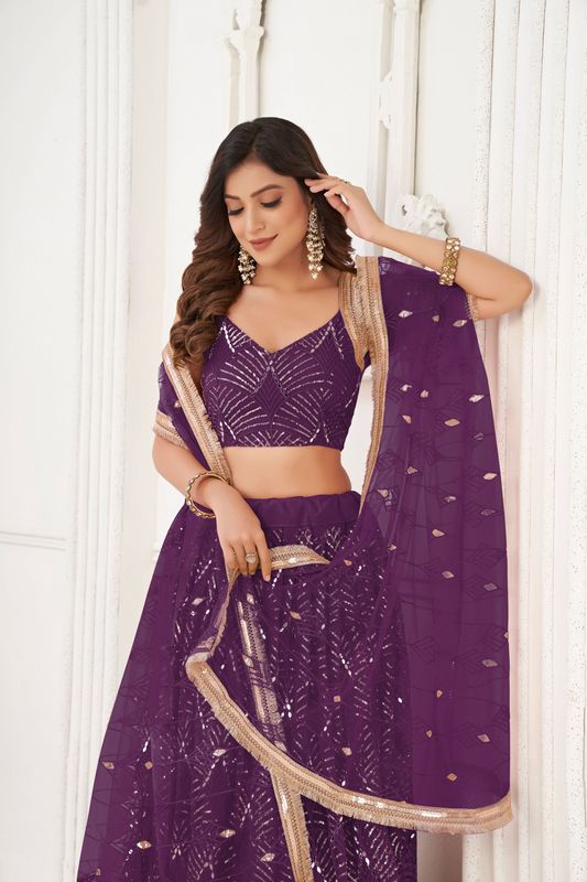 Wine Color Glamorous Heavy Embroidery Work Wedding Reception Wear Bridesmaid Lehenga