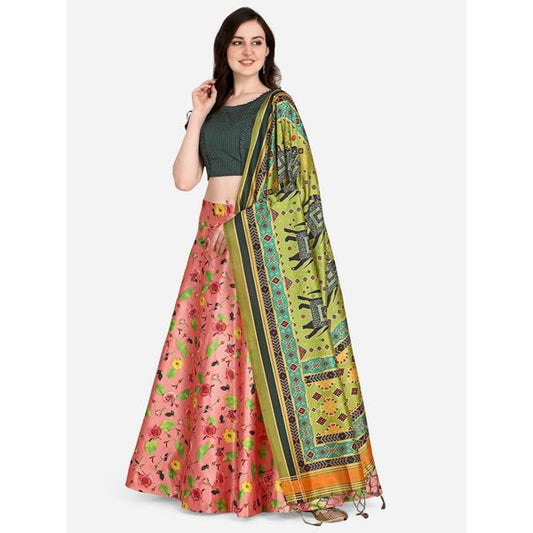 Digital Print Satin Silk Fabric Stitched Lehenga Choli With Jequared Blouse and Assami Silk Thread Work Dupatta For Women and Girls In Festive Party And Traditional Wear