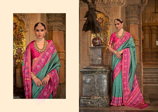 Rama Green Weaving Designer & Printed Silk Saree