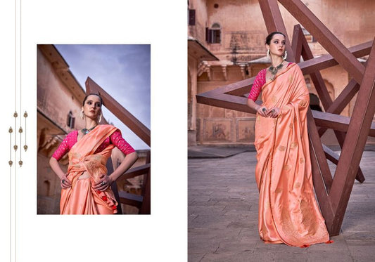 Orange Weaving jari Designer Satin Silk Saree