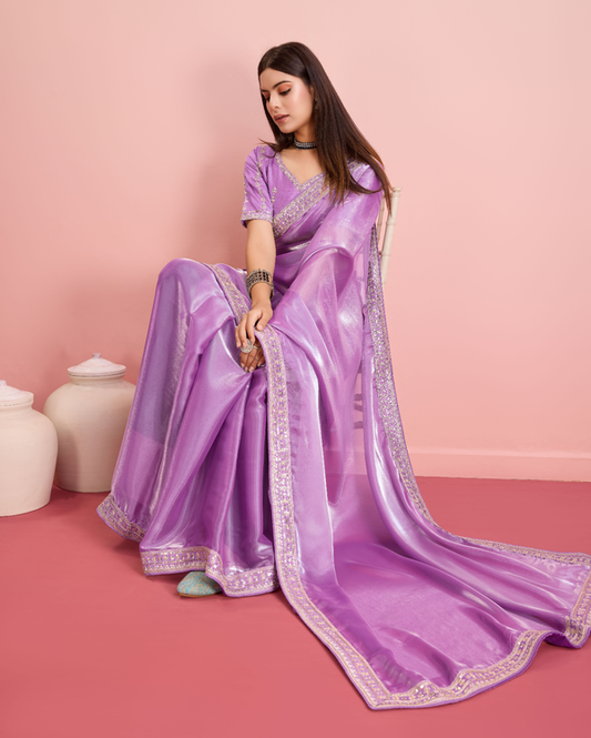 Purple Embroidery Work Lace Blouse Jimmy Choo Saree