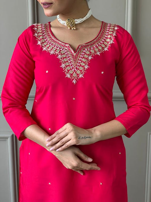 Red Chanderi Silk Straight Kurta