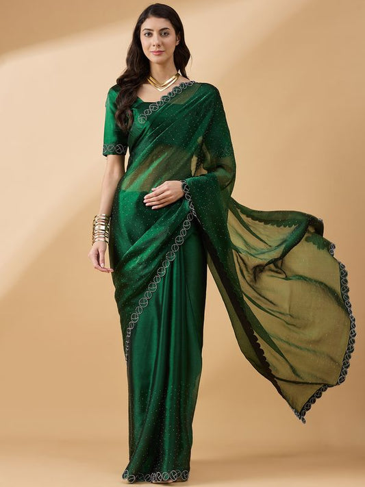 Green Designer Swarovski & Stone Work Organza Saree