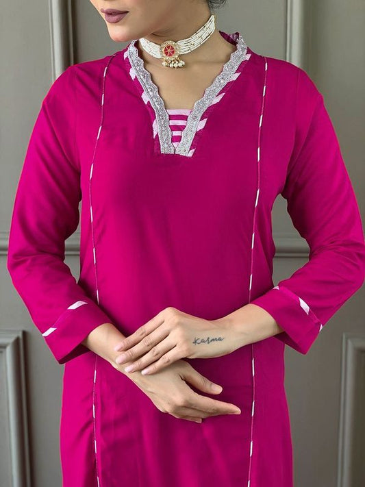 Pink Viscose Straight Kurta