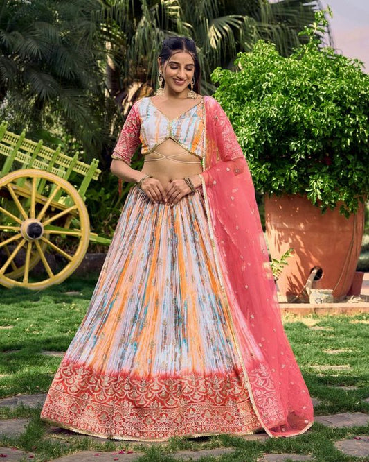 Pink Women's Chinon Embroidery Lehenga Choli