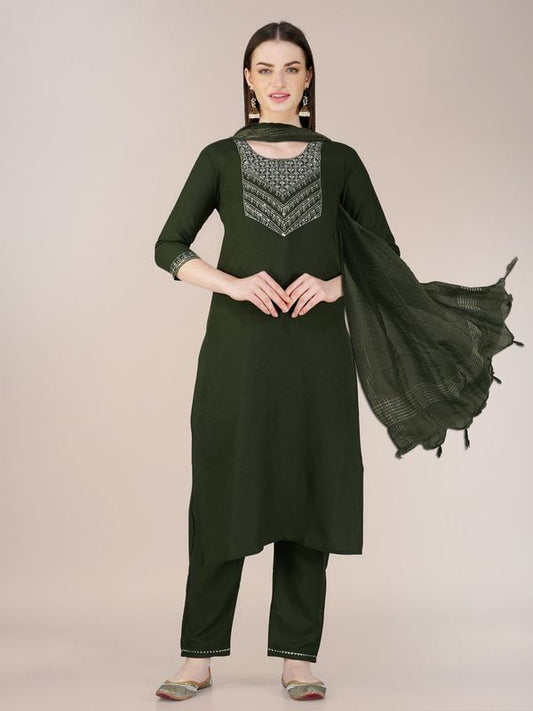 Mahendi Color Cotton Blend Sophisticated Partywear Suit For Girlie Looks