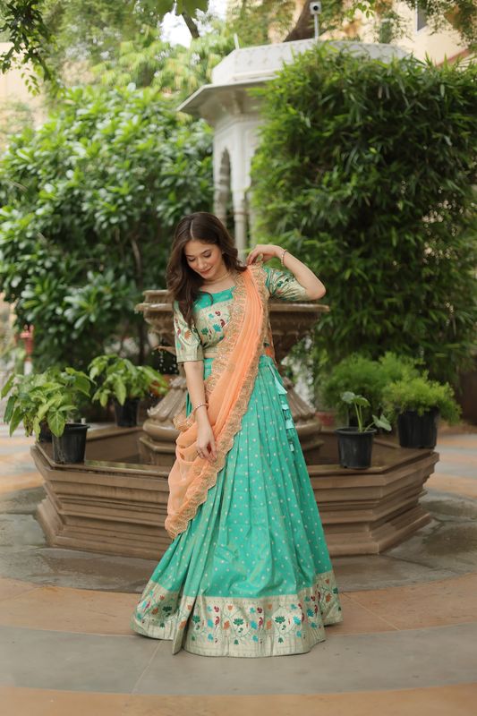 Sea Green Color Heavy Looks Partywear Ceremonial Lehenga Set for Trendy Looks