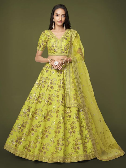 Neon Women's Slub Silk Embroidery Lehenga Choli