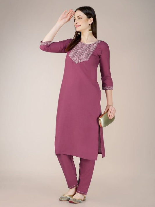 Wine Color Cotton Blend Sophisticated Partywear Suit For Girlie Looks