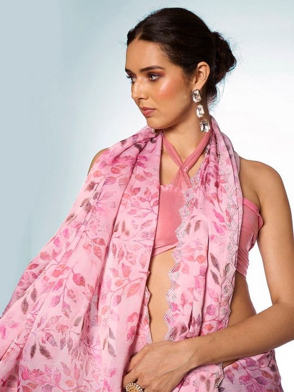 Pink Color Satin Georgette Fabric  Designer Printed Graceful Bollywood Style Party Saree