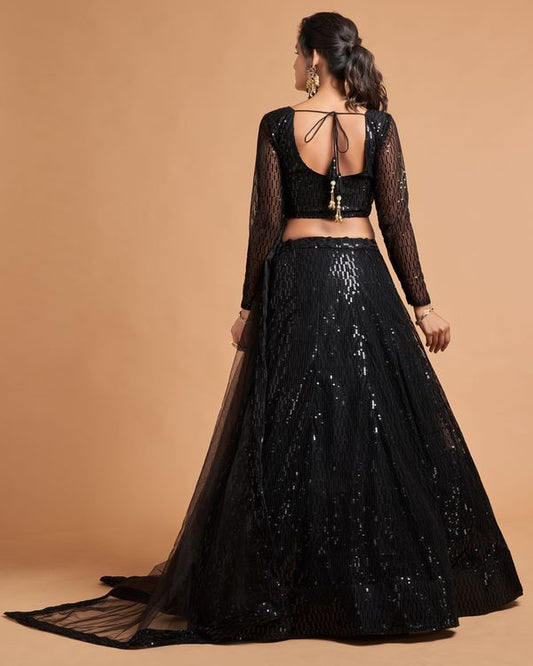 Black Women's Soft Net Embroidery Lehenga Choli