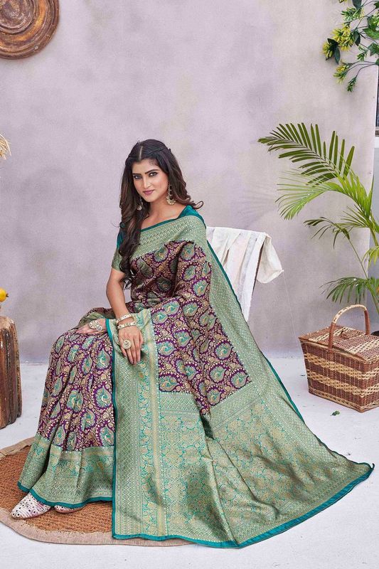 Purple Color Glamorous Wevon Jacquard Designer Silk Blend Wedding Season Saree
