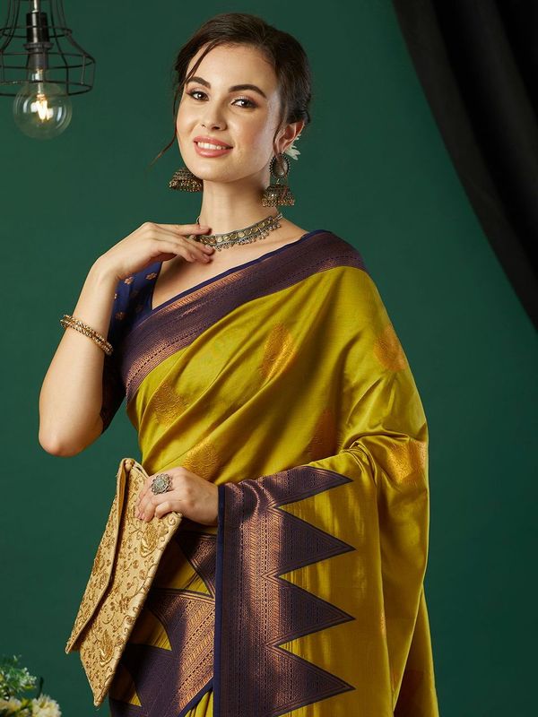 Parrot Green Wevon Jari Designer Banarasi Silk Saree
