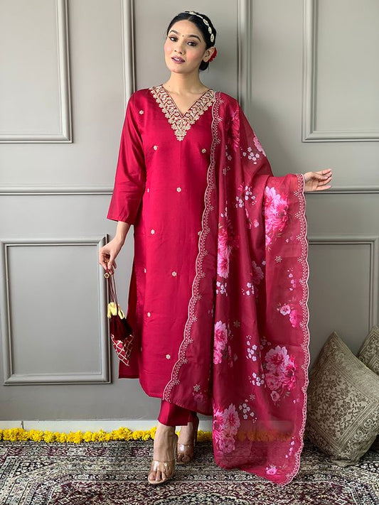 Red Embroidered Kurta Sets