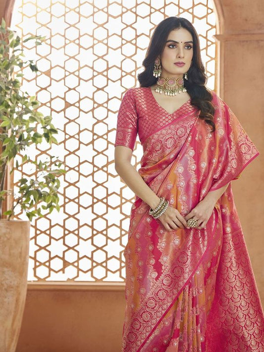 Pink Weaving Jari Designer Banarasi Silk Saree