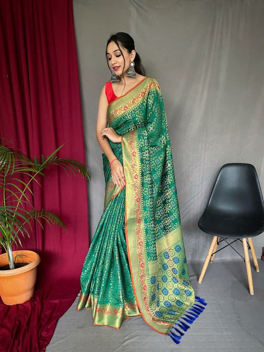 Green Weaving Jacquard Jari Designer Patola Silk Saree