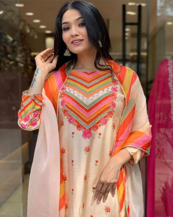 Orange Chanderi Cotton Straight Kurta