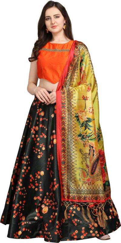 Bandhni Patola Type Digital Print Shiney Satin Croptop Lehenga Choli With Blouse For Women and Girls