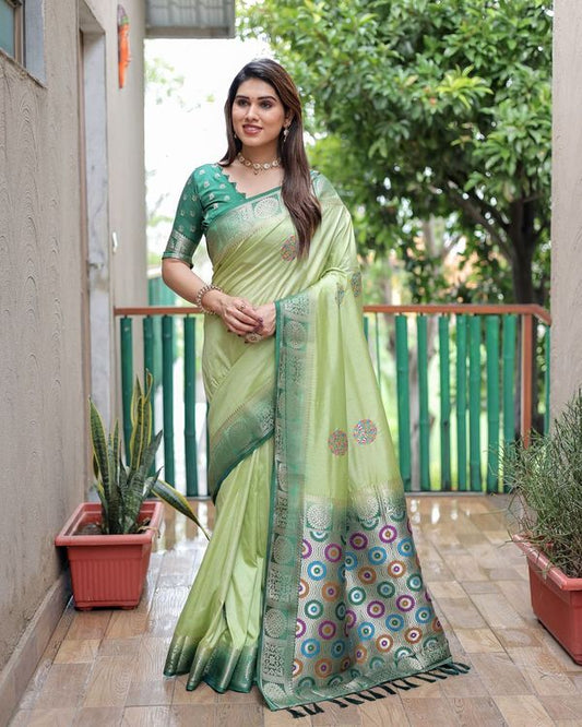 Green Wevon Designer Dola Silk Saree