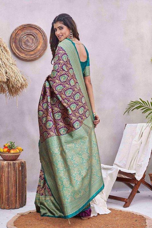 Purple Color Glamorous Wevon Jacquard Designer Silk Blend Wedding Season Saree