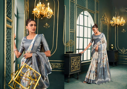 Grey Weaving Border Designer & Digital Printed Modal Cotton Saree