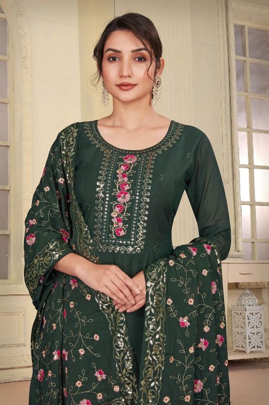 Green Color Beautiful Embroidered Georgette Fabric Salwar Suit