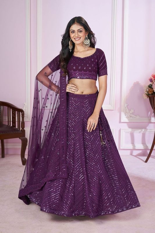 Purple Women's Georgette Embroidery Lehenga Choli