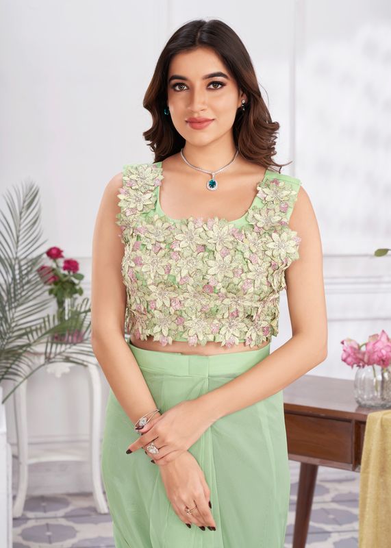 Pista Designer Sequance Embroidery & Hand Work Shimmer Georgette Saree