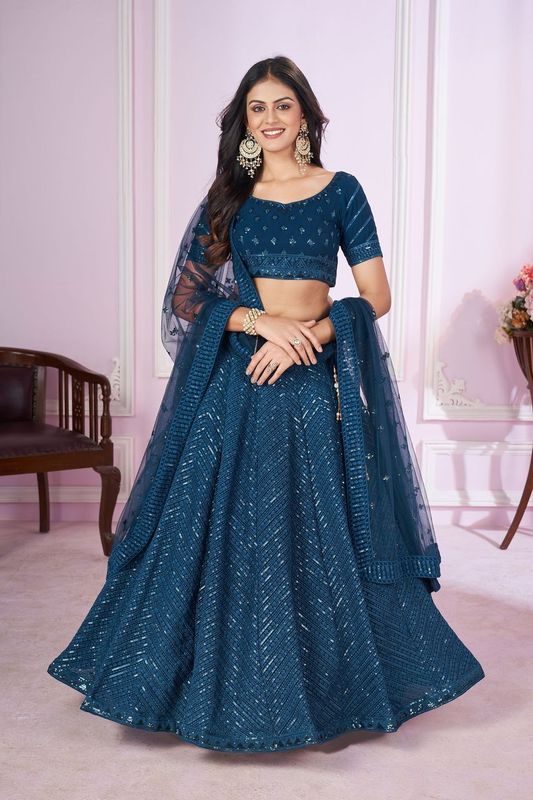 Blue Women's Georgette Embroidery Lehenga Choli