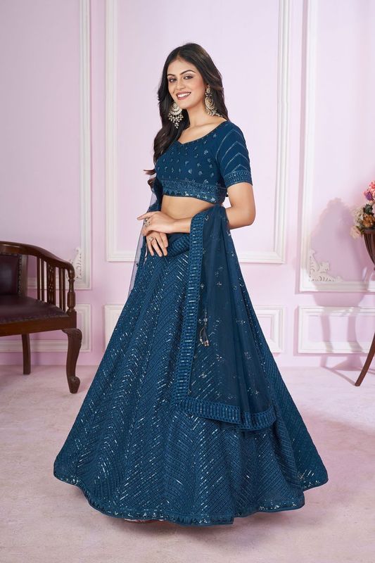 Blue Women's Georgette Embroidery Lehenga Choli