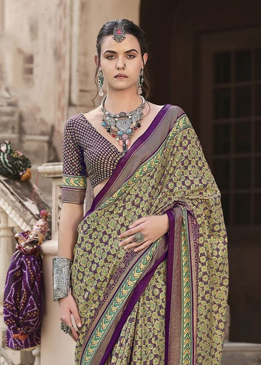 Purple Color Sigma Silk Designer Ajrakh Printed Traditional Print Saree