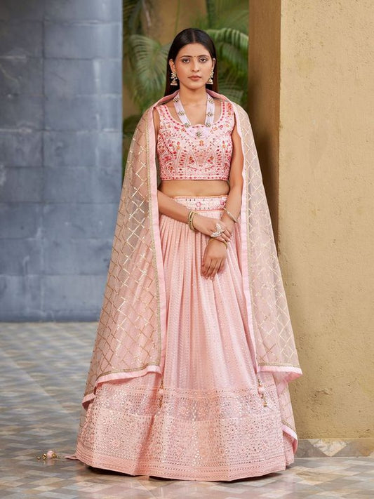 Pink Women's Art Silk Embroidery Lehenga Choli