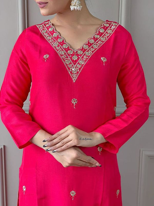 Red Viscose Straight Kurta