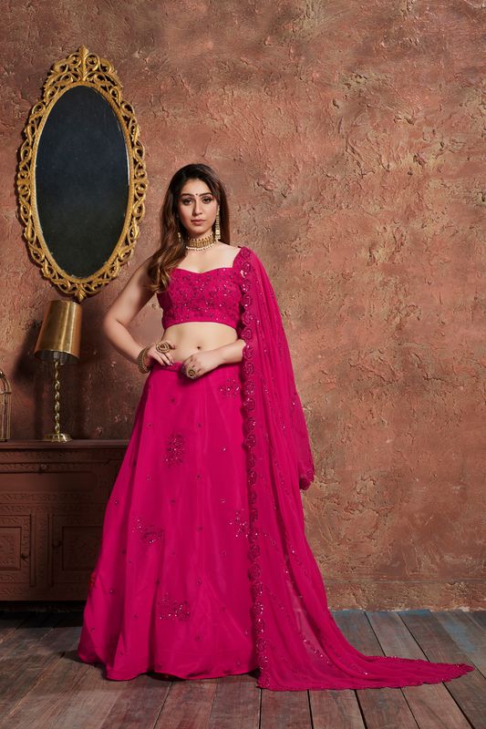 Pink Women's Georgette Embroidery Lehenga Choli