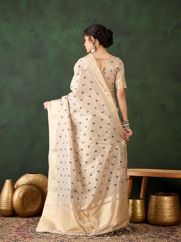 Beige Khadi Organza Woven Designer Saree With Classy Brush Paint Work