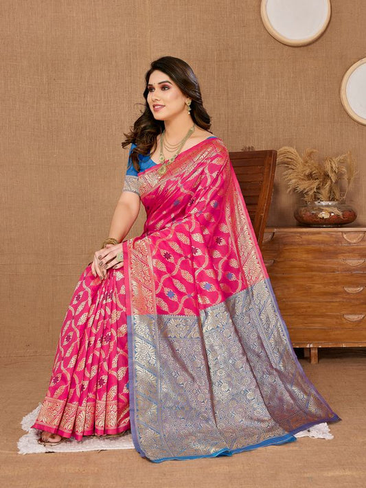 Pink Weaving Jari Designer Banarasi Silk Saree