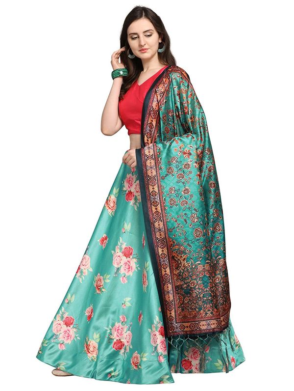 Bandhni Patola Type Digital Print Shiney Satin Croptop Lehenga Choli With Blouse For Women and Girls