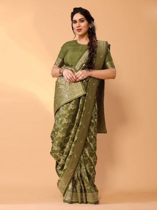 Green Wevon Designer Chanderi Silk Saree