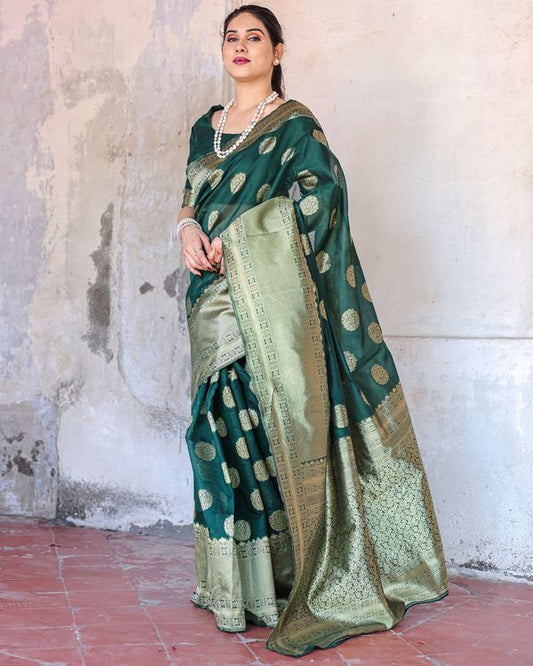 Green Wevon Jari Designer Chanderi Silk Saree