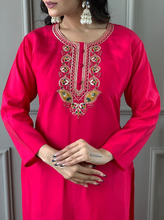 Red Chanderi Silk Straight Kurta