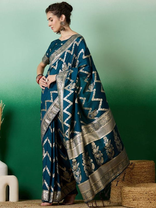 Teal Wevon Designer Staple Dola Cotton Saree