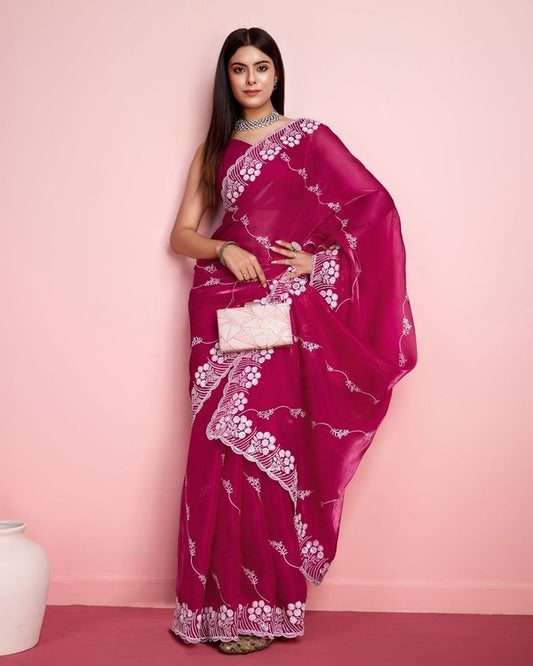 Pink Sequance Embroidery Work Jimmy Choo Saree