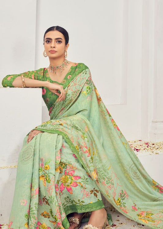 Green Wevon Jari Designer & Digital Printed Natural Viscose Saree