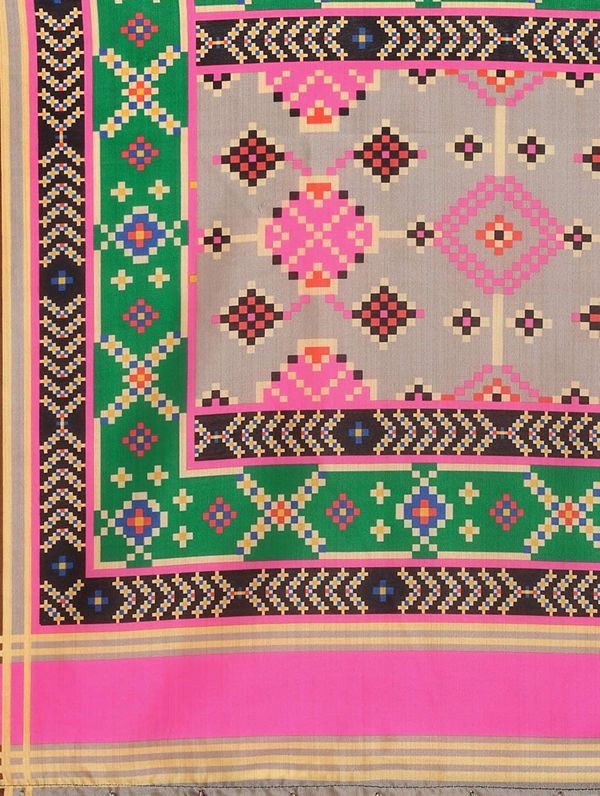 Bandhni Patola Type Digital Print Shiney Satin Croptop Lehenga Choli With Blouse For Women and Girls
