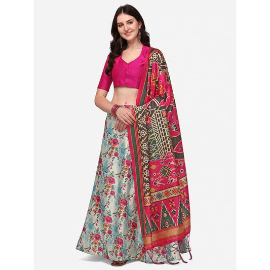 Digital Print Satin Silk Fabric Stitched Lehenga Choli With Jequared Blouse and Assami Silk Thread Work Dupatta For Women and Girls In Festive Party And Traditional Wear