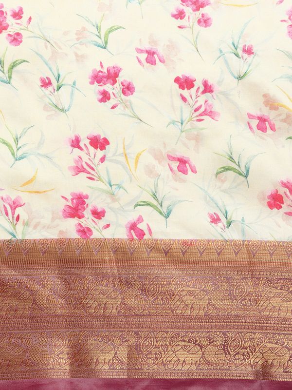 Beige Women Art Silk Digital Print Saree