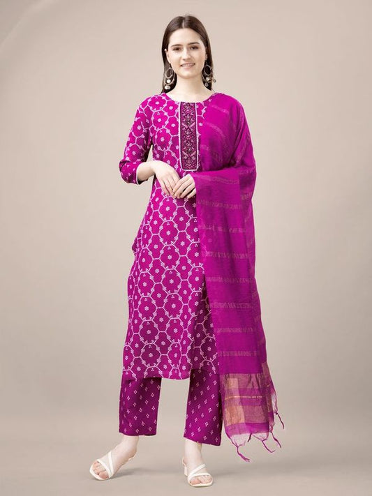 Pink Color Rayon Fabric Designer Printed Readymade Suits With Smart Embroidery Work