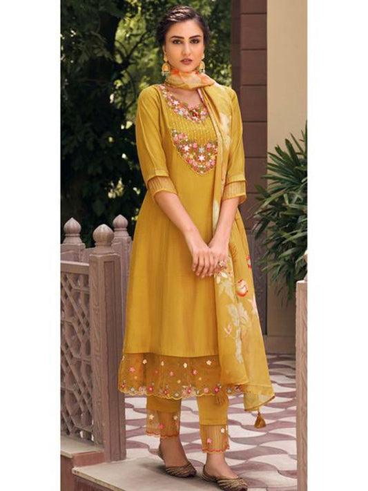 Mustard Embroidered Kurta Sets