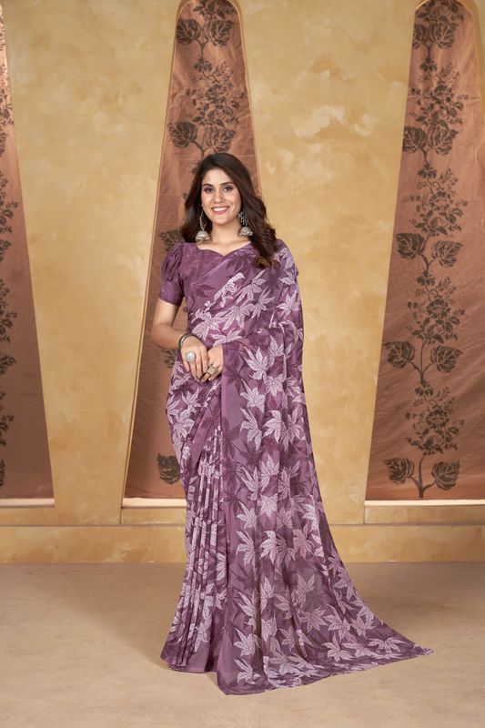 Purple Designer Printed Weight Less Saree