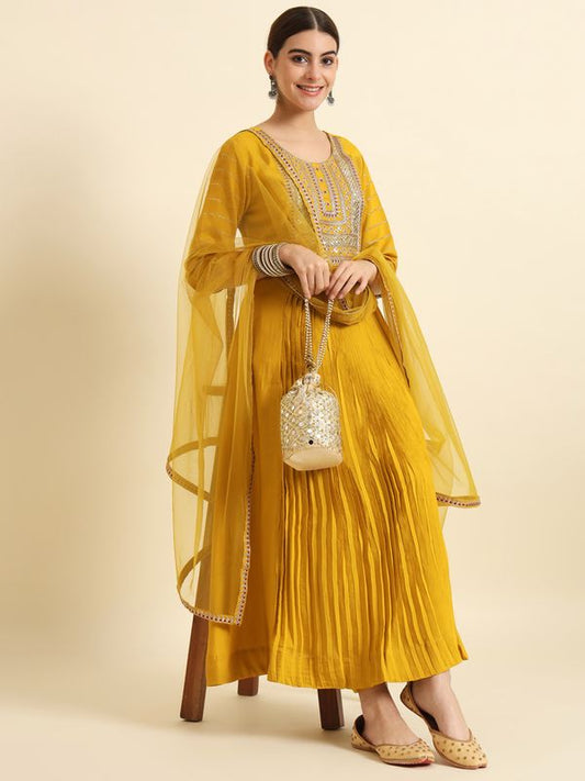 Yellow Pure Chanderi Silk  Straight Kurta